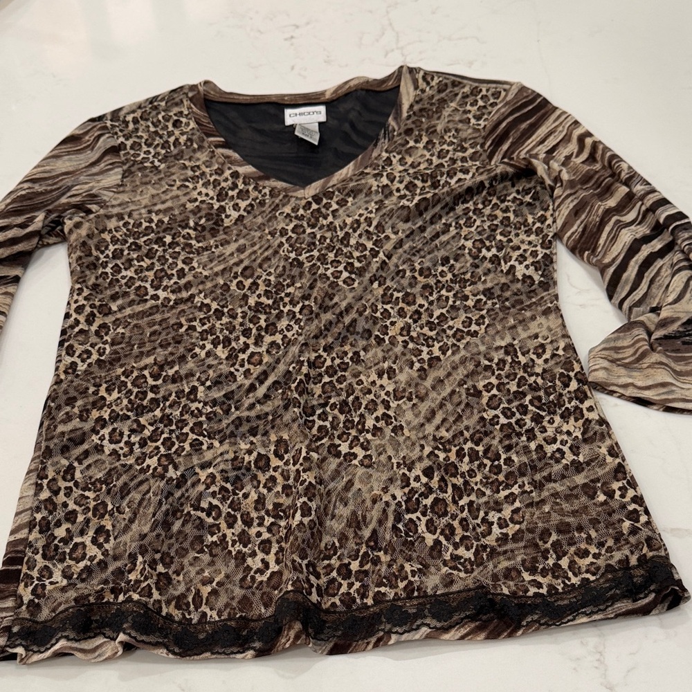 Chico's Animal Print Long Sleeve Top